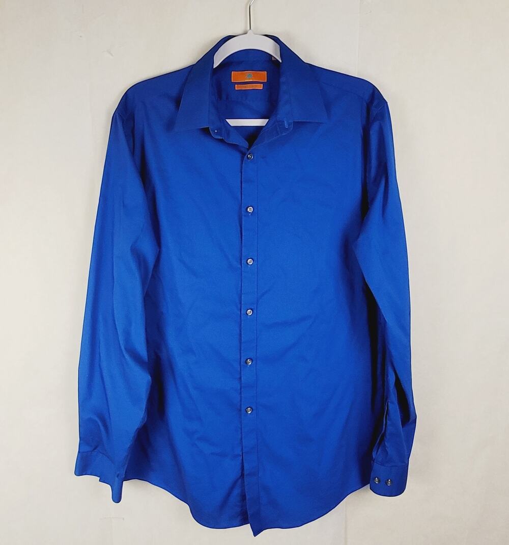 Egara royal blue button up dress shirt Size 15.5 long sleeve Quiet Luxury Office